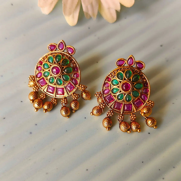 Lavanya Green And Ruby Color Golden Earring