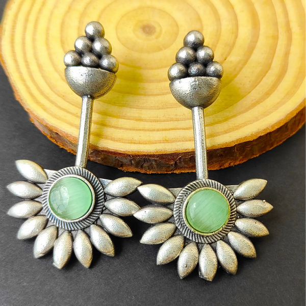 Diya Oxidize Silver Sunflower Shape Earring