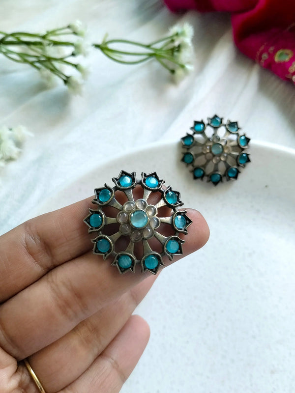 Diya Sky Blue Blossom Stud Earrings