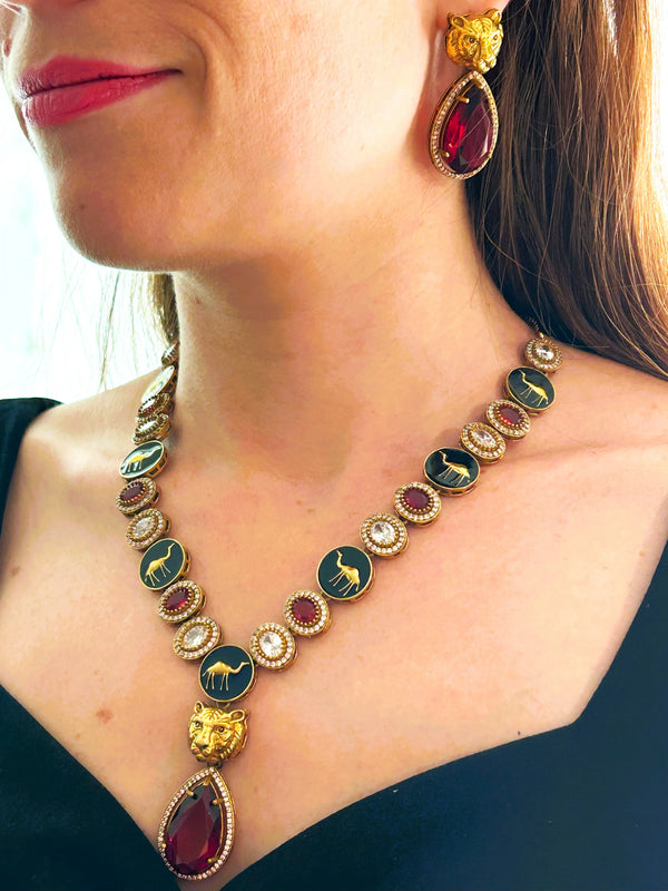 Sabyasachi Inspired Black And Maroon Necklace