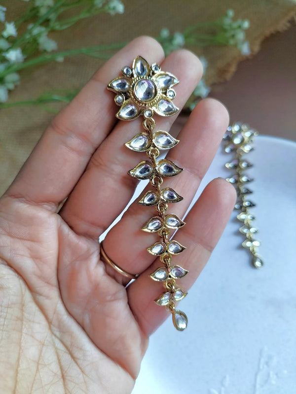 Inaya Antique Leaf Shape Kundan Earrings