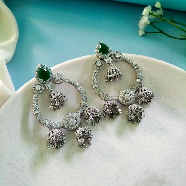 Kiara AD Hoop Earrings with Emerald and Jhumka Design