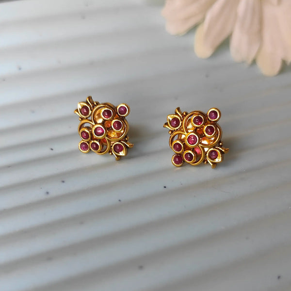 Lavanya Red Stone Golden Earring