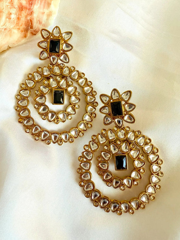 Inaya Chandbali Earrings with Black Stone Accents