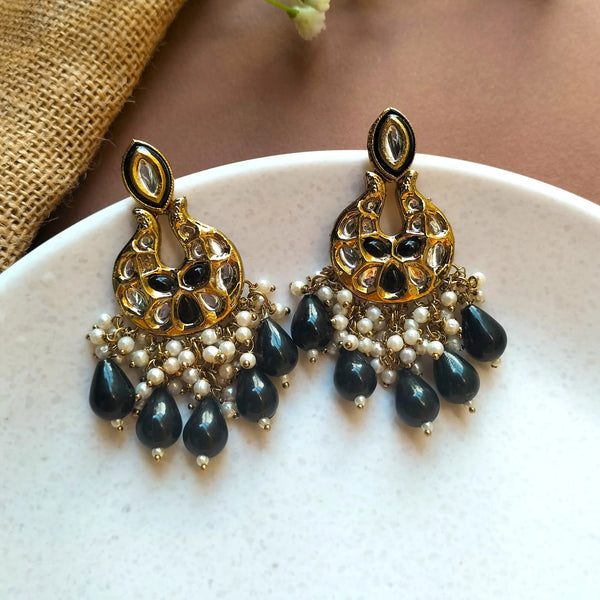 Inaya Black Drops Kundan Earrings