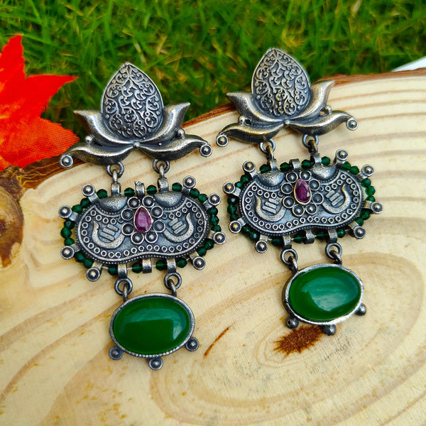 Diya Emerald Color Silver Oxidize Earring